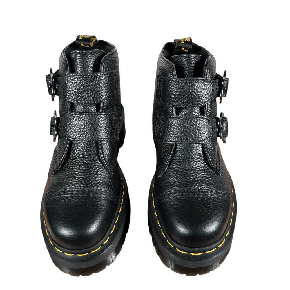 DR. MARTEN Devon Flower Buckle Leather Platform Boots in black milled nappa - Picture 6 of 11